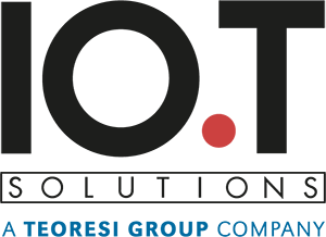 Teoresi IoT Solutions logo with red graphic symbol on dark background