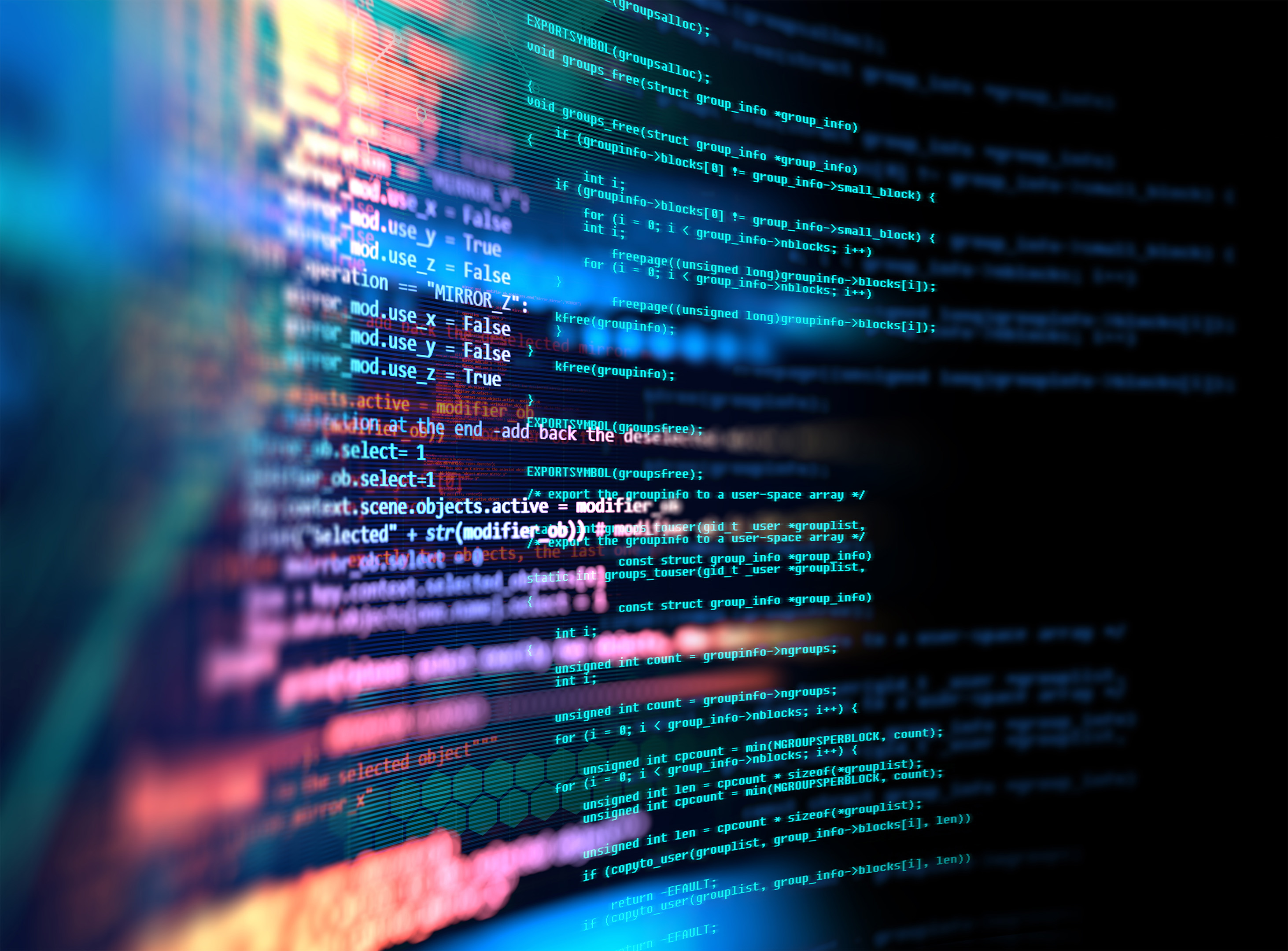 Source code on screen representing software development and programming